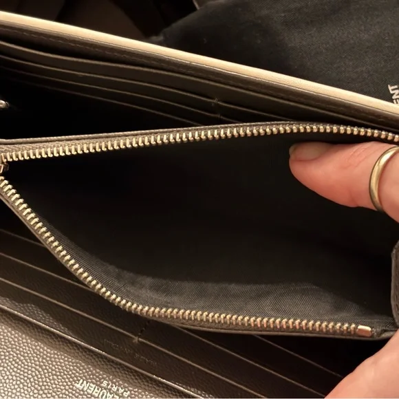 Saint Laurent YSL Cassandre Chevron Quilted Grey Leather Long Wallet W/ COA - Picture 13 of 15